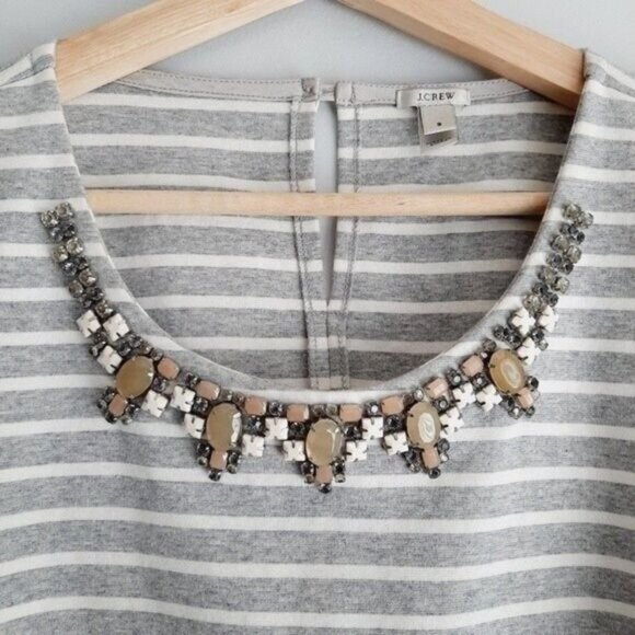 J. CREW / Striped Jeweled Neckline Tank Top Gray & White Sleeveless Sz S - Picture 3 of 11